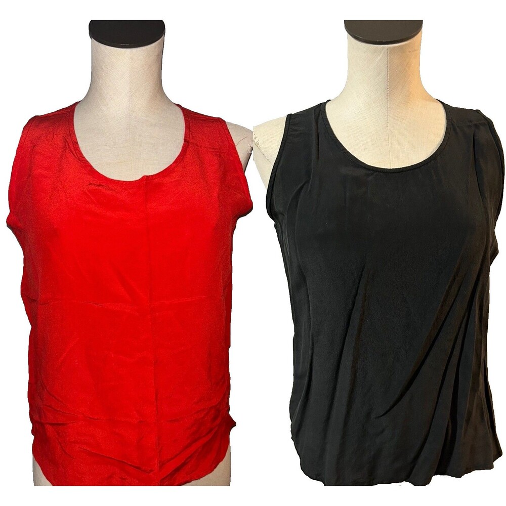 Erika Vintage NWOT Women's Lot of 2 Silk Tank Shell Tops size L Red/Black Basic